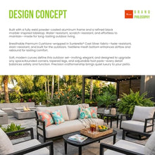 Hassyee Outdoor Conversation Set with Fully Weld Swivel Club Chairs and Marble-Inspired Sintered Stone Table for Poolside, Patio Furniture Set with Aluminum Frame for Lawn (6 PCS Set)