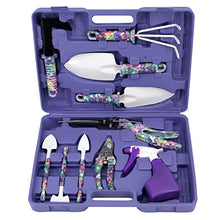 XIXIDIAN Garden Tools Set, 10 Pieces Gardening Tools with Purple Floral Print & Plastic Box, Ergonomic Handle Garden Hand Tools,Planting Tool Gardening Gifts for Women Men