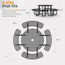 OUTTANS Commercial Metal Picnic Table (Black, 46in, Round, Punched Steel)