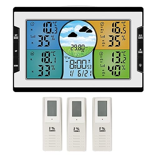 PATINS Weather Station, Digital Clock Temperature & Humidity Indicator with Warning Alarm Meteorological Station Weather Forecast Clock, for Home Garden