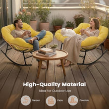 Easyego 2-Piece Oversized Papasan Rocking Chair with Ottoman for Indoor Outdoor Use, Comfortable Wicker Rocker for Deck, Balcony, Poolside, Lawn, Bedroom, Living Room, Light Yellow