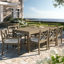 Modway Northlake Teak Wood 9-Piece Outdoor Dining Set in Weathered Gray Pebble – 83 Inch Backyard Patio Dining Table with 8 Armchairs