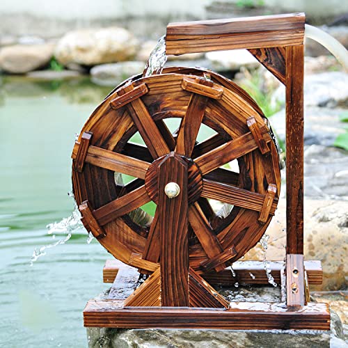 Water Wheel Fountain, Wooden Waterwheel Fountain, Outdoor Garden Water Fountain Decor, Waterfalls Floor-Standing Fountain, for Patio Backyard Porch Yard,35in