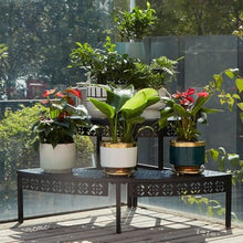 JOTDPFRYK Black Semicircle Plant Shelf 3 Tier Plant Stand Floor Standing Flower Pot Rack Metal Stair-Step Flower Rack Corner Shelf Planters Quarter Round Display Holder for Balcony Garden Courtyard