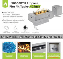 42" Rectangular Outdoor Propane Fire Pit Table with LED for Outside Patio