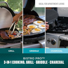 Charbroil Bistro Pro | 3-in-1 Electric, Griddle, & Charcoal Compact Grill | Electric BBQ grill | Black
