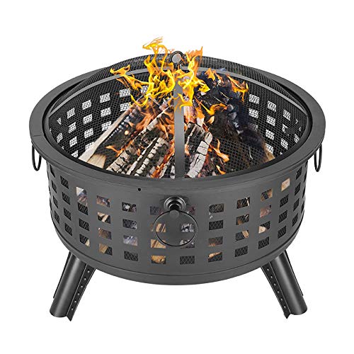 Outdoor Wood Burning Firepit,with Spark Screen Fireplace Poker Fire Pits,26-Inch BBQ Fire Bowl