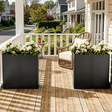 Trygoal Metal Tall Planters Box Set of 4-24 Modern Tall Square Planter for Outdoor Plants with Removable Insert Shelf, Heavy Duty Outdoor Planter Box for Porch/Door Decor Indoor Patio Office, Black
