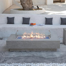 Riviera Concrete Fire Pit 60" x 31.9" Outdoor Patio Firepit Includes Fire Glass Modern Fire Pits & Outdoor Fireplaces for Garden, Deck, Indoor & Outdoor Heating