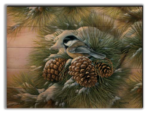 House & Homebody Co. Wooden Wall Art - December Dawn Chickadee - 40" x 30"