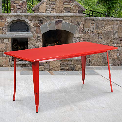 BizChair Commercial Grade 31.5" x 63" Rectangular Red Metal Indoor-Outdoor Table