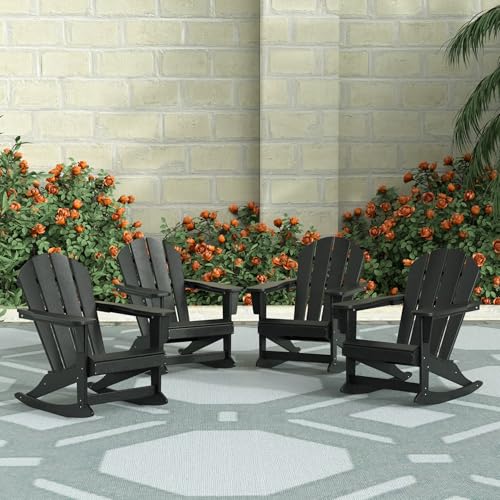 WestinTrends Malibu Outdoor Patio Porch Rocking Adirondack Chair (Set of 4), Black