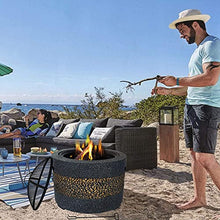 NEWCES Safety Certification Wood Burning Fire Pit w/Cooking Grill BBQ Grill Pit Bowl w/Mesh Spark Screen Cover & Poker Charcoal Barbecues Grill Smoker Barbeque Grill