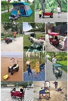 PUCNHZYNW Outdoor Heavy Duty Folding Camping Beach Trolley Cart with Canopy and 4 Wheels for Festivals and Shopping Portable Garden Wagon