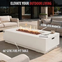 AMS 66" Rectangular Concrete Propane Gas Fire Pit Table only (Cream White)