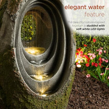 Alpine Corporation WIN1702 32" H, 4-Tier Rainforest Fountain with LED Lights, Oval Shaped – Outdoor Waterfall Feature for Garden & Patio Décor, Brown
