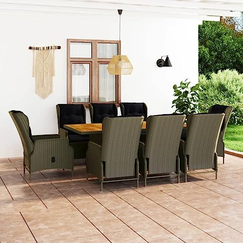 AMBERARD Patio Dining Set Set of 8 Brown Round PE Rattan 9 Piece Set Furniture Set