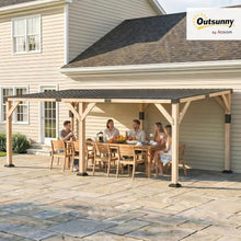 Outsunny 10' x 20' Wooden Gazebo Hardtop Lean-to for Patio Light Walnut