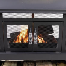 Deko Living 70 Inch Rectangular Outdoor Steel Woodburning Fireplace with Side Tables - Integrated Log Storage and Log Poker