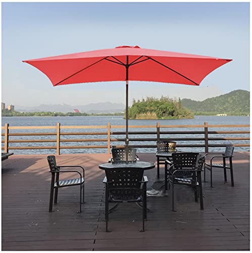 ARGENTFLUX 150×250cm Rectangular Garden Umbrella with Crank and Tilt, Outdoor Market Table Umbrella Sun Shade Umbrella, Deck, No Base(Red)