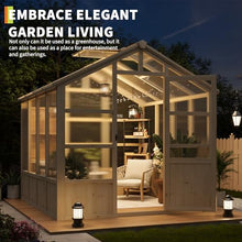 Large Wood Greenhouse, Heavy Duty Walk-in Green House with 6mm Thick Polycarbonate Panels and Adjustable Roof Vents, Lockable Door for Outdoor Garden Backyard