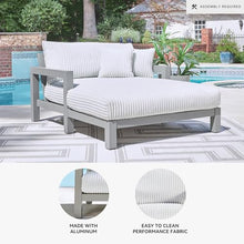 Signature Design by Ashley Moonlight View Contemporary Nuvella Weather Resistant Fabric Outdoor Chaise Lounge with Zippered Removable Cushions and Throw Pillows, Light Gray & Beige