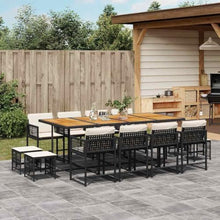 KUPTYERFG 12-Seater Garden Dining Set, Black PE Rattan Outdoor Dining Table with Acacia Wood Top, Foldable Patio Furniture for Backyard Dinner and Gathering, 86.6 x 41.7 x 28.7 in
