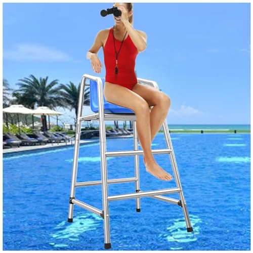 120cm 150cm 180cm High Lifeguard Chair for Pool Lakes Beach, Stainless Steel Barstool with Umbrella Hole & Lifebuoy Hook & Comfortable Seat, Match Umpire Chair (Color : Silver, Size : 120cm/47.2in/3