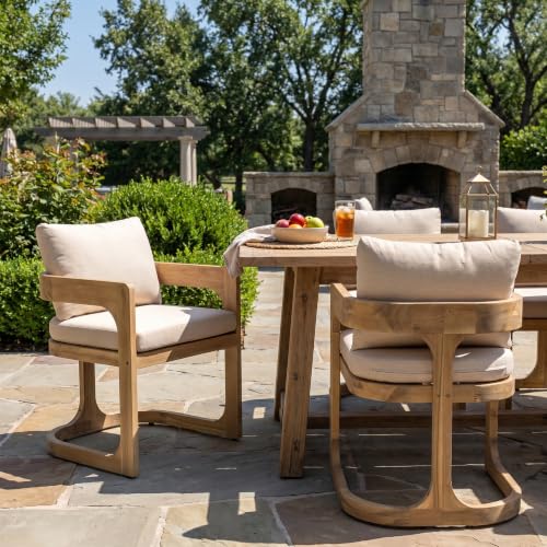 Christopher Knight Home Zeke Outdoor Dining Chairs Set of 2, Acacia Wood Dining Chairs with Water-Resistant Cushions, Patio Side Chairs with U-Shaped Sled Base & Curved Armrests, Beige + Natural