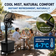JCSRYD 11Gal/42L Pedestal Fan with Water Mist Spray, Portable Misting Fan with Automatic Refill, 3-Speed Oscillating Cooling Fans for Patio, Restaurant, Outdoor Use