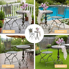Retro Wrought Iron Side Table Set, Bistro Coffee Table, Antique Coffee Table w/Stool, Round Metal Plant Stand, for Indoor & Outdoor Patio Garden Backyard Lawn Poolside