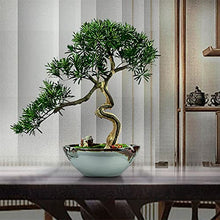 Fake Plants Artificial Bonsai Tree New Chinese-Style Simulation Luohan Pine Bonsai Tree 25.6 in Large Green Simulation Welcome Pine Bonsai Plant Ceramic Flower Pot Bonsai Tree
