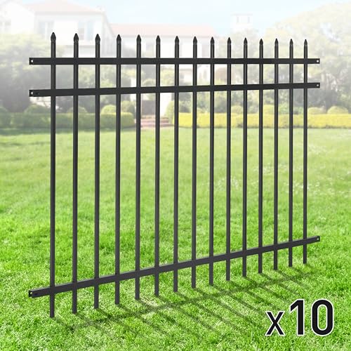 Fencer Wire Heavy Duty Pinnacle Fence Barrier Panel, 4FT Height X 6FT Width Anti-Rust Metal Fencing Panel, Steel Outdoor Decorative Garden Fence Panel for Yard, Pool, Patio, Pack of 10