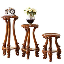 Stands Solid Wood Flower Vintage Hand-Carved Shelf Luxury Living Room Floor-Standing Flower Combination Ebony Wood Low Middle and high Abstract Style (Low)