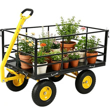 Amenitlif 1500 LBS Steel Garden Cart, Heavy Duty Pullable Garden Wagon with 13" Flat-Free Tires & Adjustable Handle, Outdoor Utility Yard Wagon with Detachable Side Panels, Black
