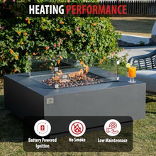 AMS 40" Square Concrete GFRC Propane Gas Fire Pit Table Bundle (Dark Gray)