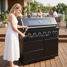 6-Burner Stainless Steel Gas Grill, Outdoor Kitchen BBQ Grill with Electronic Ignition & Marble Countertops, Propane Cooking Grill with Storage Drawers for Backyard Patio Entertaining