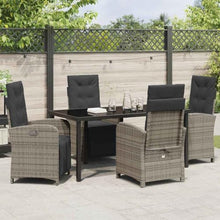 YNGBHFNOP Modern 5-Piece Outdoor Dining Set with Cushions, Grey Poly Rattan Patio Furniture Set with Tempered Glass Table for Garden, Backyard, Balcony