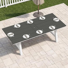 Costaelm Rectangle Patio Table, 8-Person Backyard Table 90" HDPE Dining Table with Umbrella Hole and Metal Frame for Outside, Garden, Poolside, Deck, Porch, Balcony, Gray