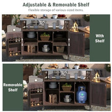 SDVantage Stainless Steel Outdoor Kitchen Island Bar Cart with Solid Wood Storage Cabinet Spice Rack Towel Rack Lockable Wheels for BBQ Patio Use,Dark Brown
