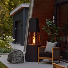 Real Flame Ferro 70" Chiminea Outdoor Propane Fire Pit with Hidden Propane Tank Storage, 50,000 BTU Gas Fireplace, Firepit with Storage Cover.