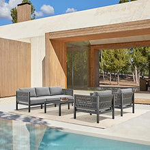 ARMEN LIVING 840254332447 Cuffay Modern Outdoor Patio Conversation Furniture Set, Black Aluminum and Gray