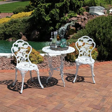 DUYHBAWRS 3-Piece Flower Designed Bistro Table Set with 2 Chairs Outdoor Cast Aluminum Garden Furniture