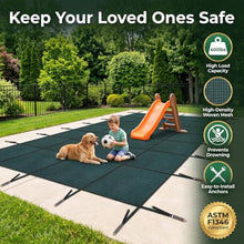 FammyLoft Inground Pool Safety Cover Fits 28x48ft Pools, Winter Pool Covers for Inground Pools, Swimming Pool Cover with Hardware Kit Included, Triple Stitched Mesh, Green