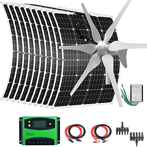 1600W Wind Solar Kit 24V Off Grid System: 400W Wind Turbine Generator + 10pcs 120W Flexible Mono Solar Panel + Wind Controller + Solar Charge Regulator + Cables