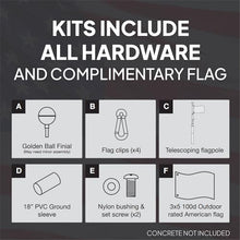 Service First 25FT Flagpole Kit Freedom Edition Black Telescoping for Outside House In Ground - Anti Tangle Swivel Ring Design - 100MPH Wind Tested with Single Flag