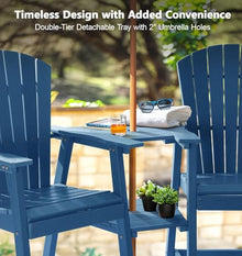 PASAMIC Tall Adirondack Chairs Set of 8, All-Weather HDPE Patio Chairs with Double Connecting Trays, Bar Height Heavy-Duty Outdoor Chairs for Garden, Backyard, Balcony, Blue