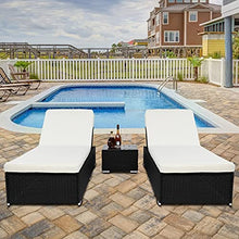 3Pcs Outdoor Furniture Set PE Rattan Iron Include 1 Coffee Table 2 Flat Bed Black 4-Wire Ideal for Patio Deck Poolside