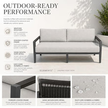 Outdoor Couch Elementi Laguna Patio Sofa, 3 Seat Outdoor Patio Furniture Sofa with Aluminum Rope Wicker Frame and Sunbrella Canvas Granite 5402 Cushions, Dark Gray, 80 x 35.8 x 38.5 in