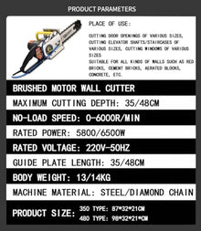 UYCVT Chain Saw Concrete Cutter,6500W Wall Chainsaw,Full Copper Motor,Dual Water Outlets,No-Load Speed 0-6000Rpm,Portable Design Electric Chainsaw for Straight Line,Curved Line